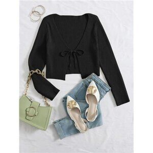 Tie Front Rib-knit Cardigan